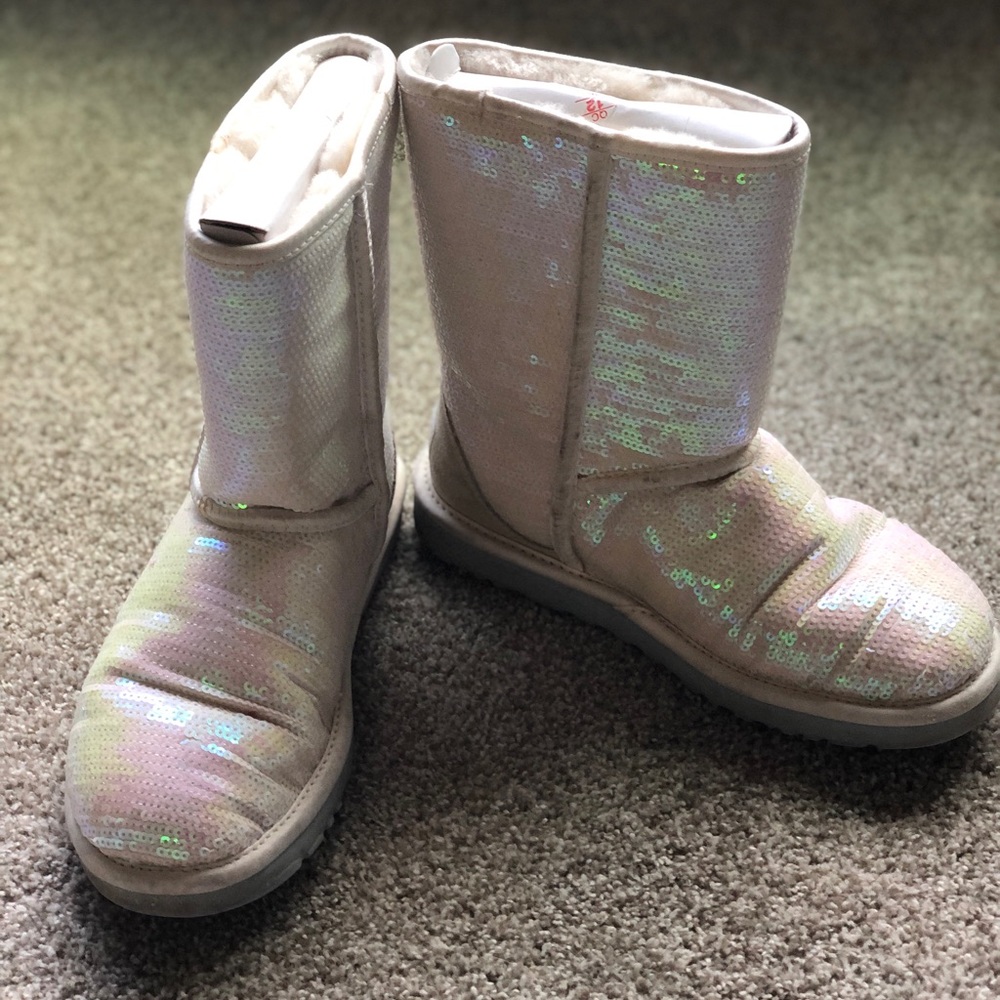 White sparkly half Ugg boots